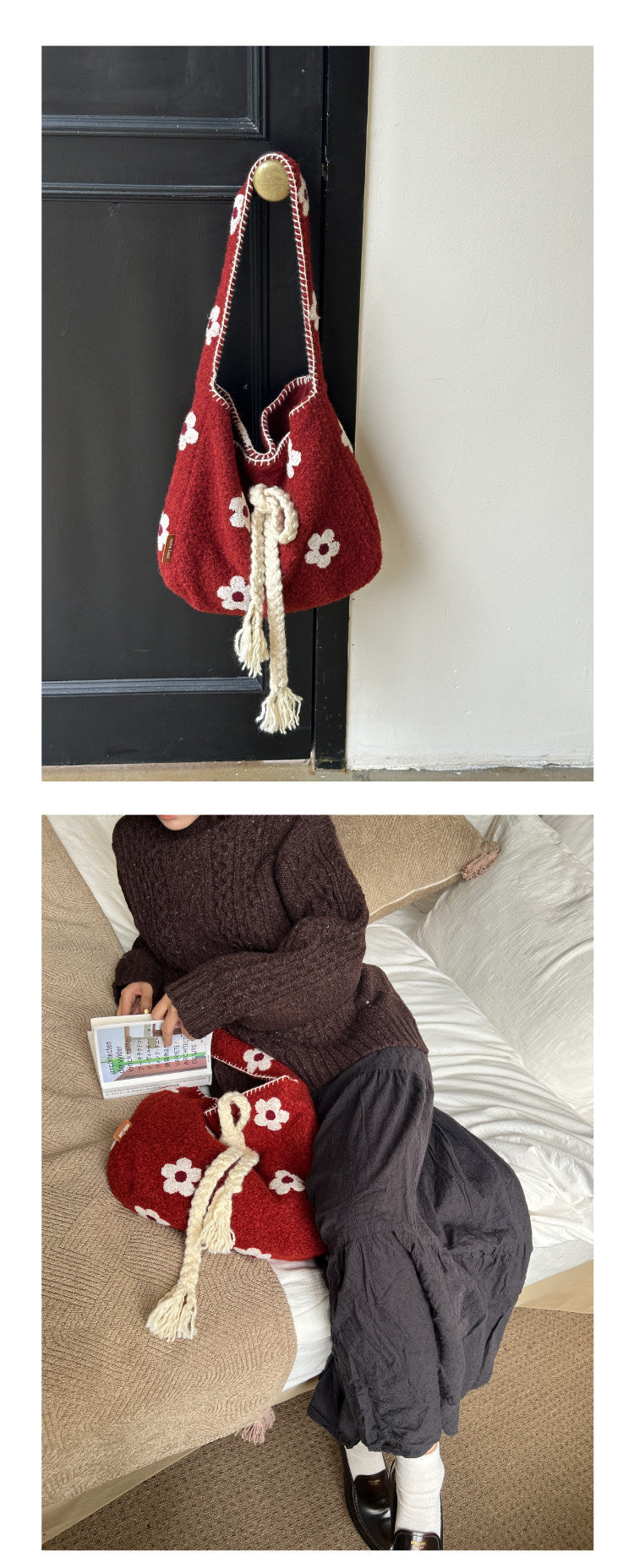 Red Flower Plush Hobo Bag | Bag | Three Fleas