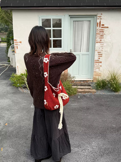 Red Flower Plush Hobo Bag | Bag | Three Fleas