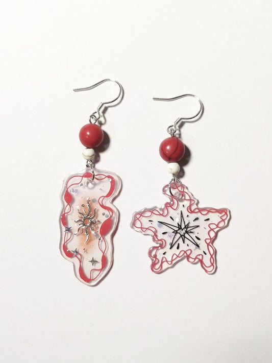 Red Galaxy Asymmetric Shrink Plastic Earring