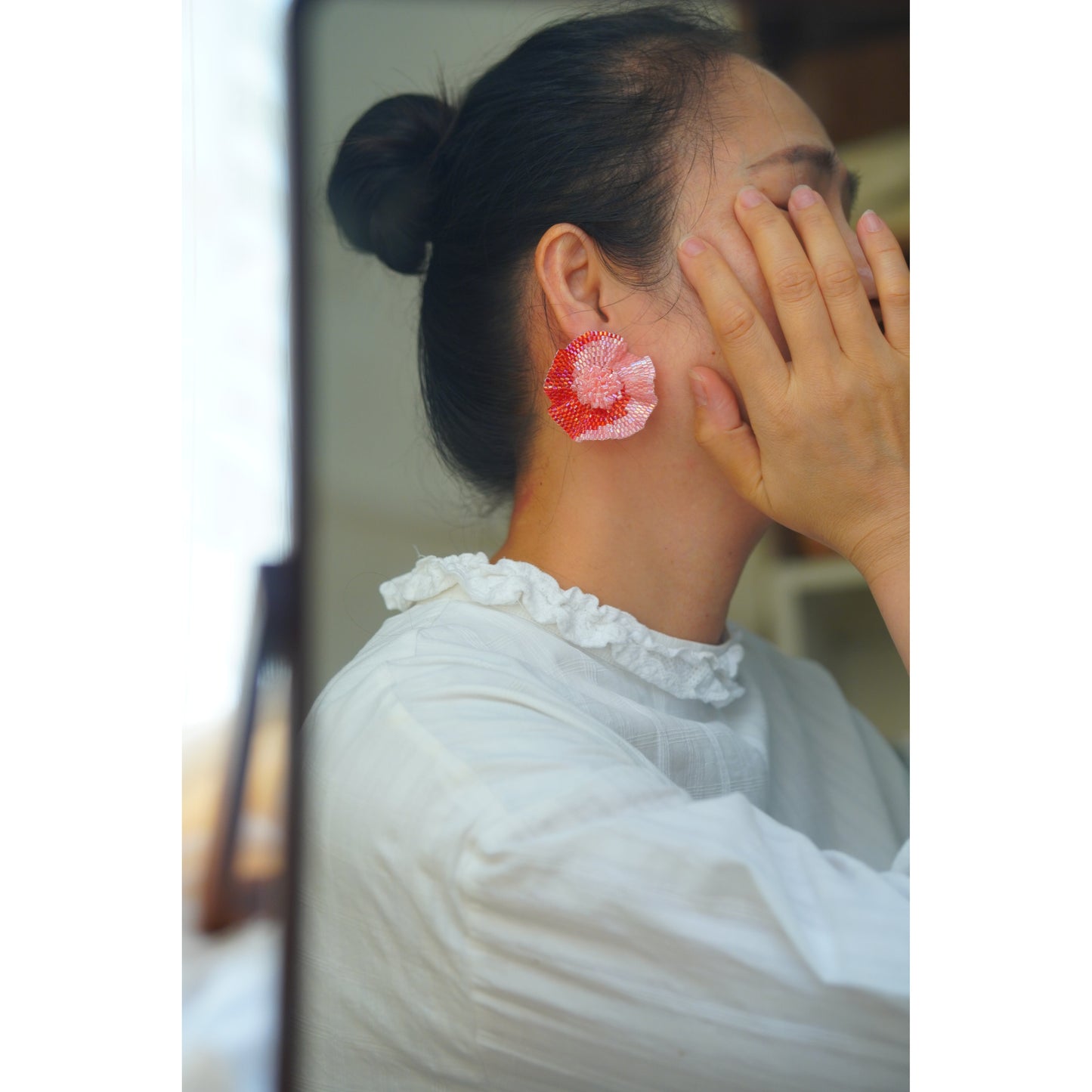 Handmade Beaded Red Flower Earrings