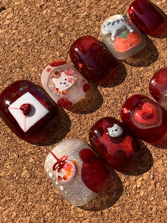 Red Jelly Cat Press On Nails Set