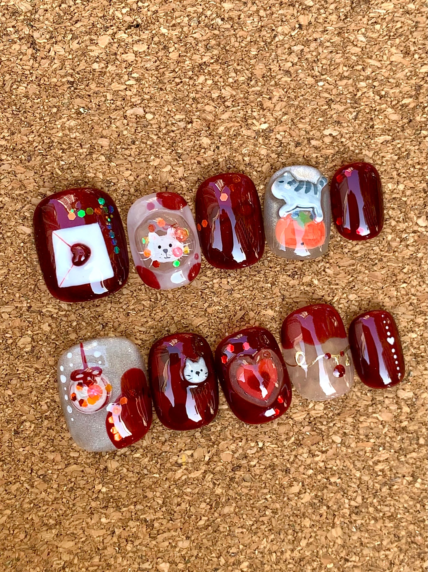 Red Jelly Cat Press On Nails Set