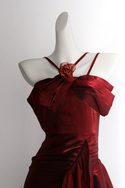 Red Rose Sleeveless Tiered Mermaid Maxi Dress