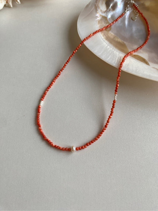 Red Shell Beaded Pearl Necklace