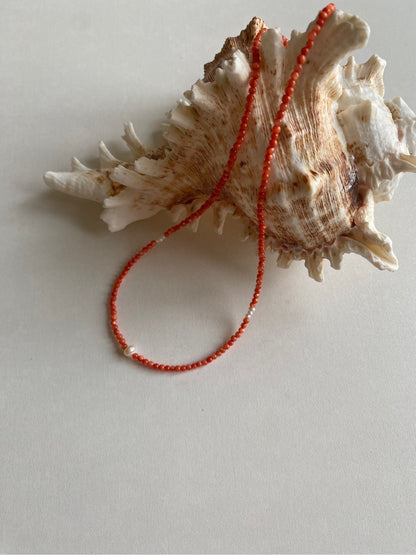 Red Shell Beaded Pearl Necklace