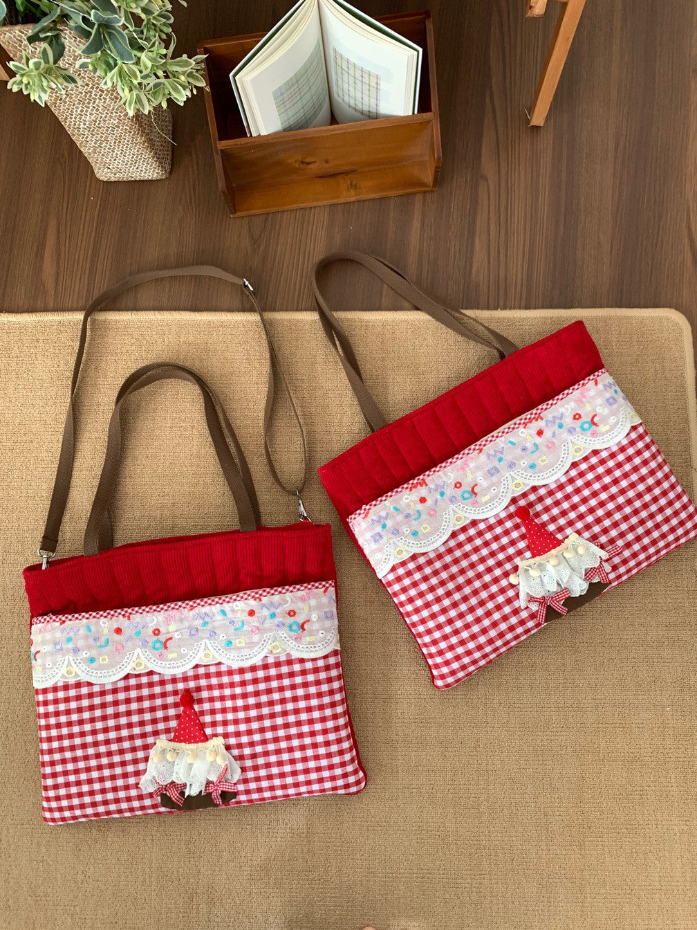 Red White Plaid Cupcake Tote Bag