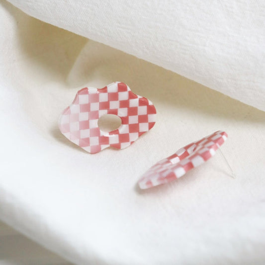 Red White Plaid Polymer Clay Earrings