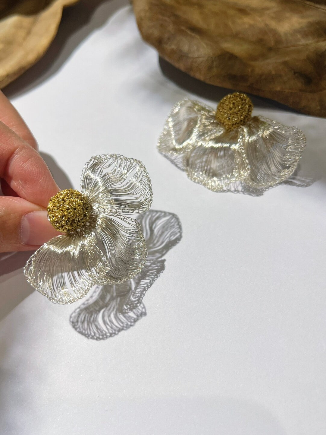 Retro Artistic Metal Woven Flower Earrings