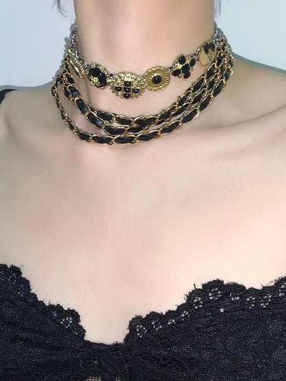 Retro Button Decor Layered Choker Bracelet