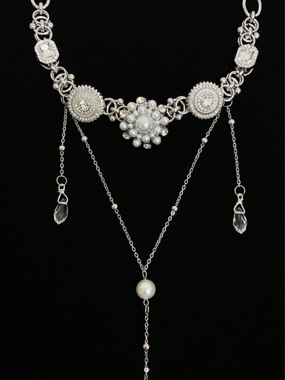Retro Buttons Pearl Layered Choker Necklace
