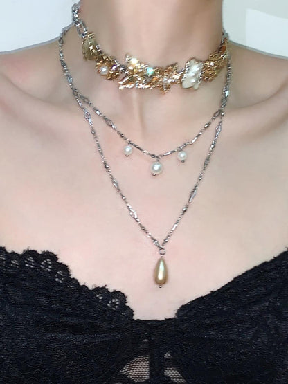 Retro Buttons Pearl Layered Choker Necklace