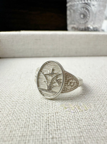 Retro Orchid Silver Open-end Ring