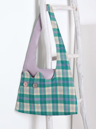 Retro Plaid Color-Block Cat Shoulder Bag | Bag | Three Fleas