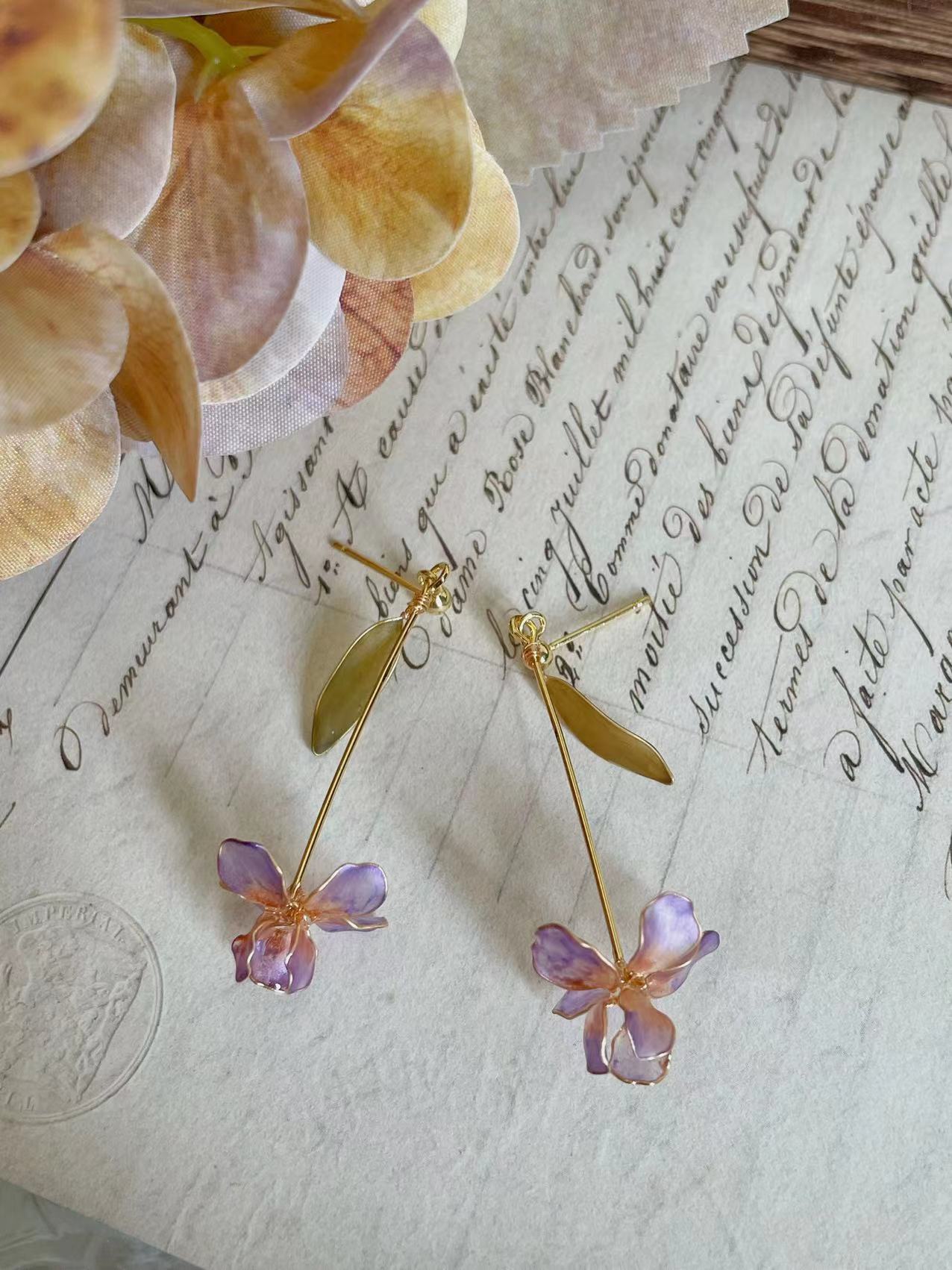 Retro Purple Iris Resin Earrings