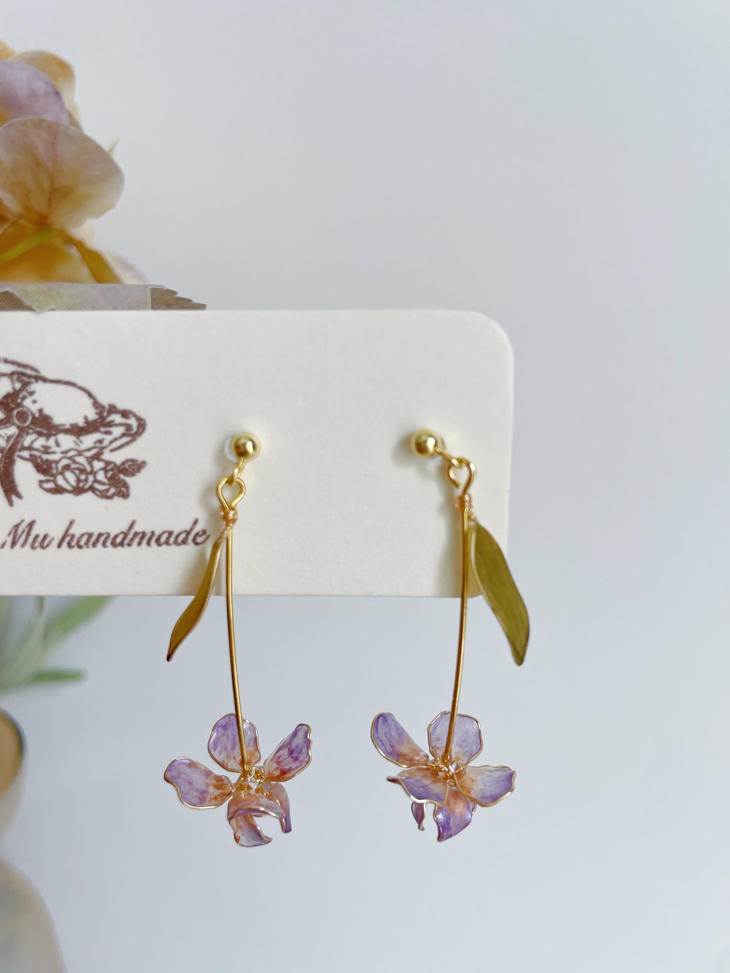 Retro Purple Iris Resin Earrings