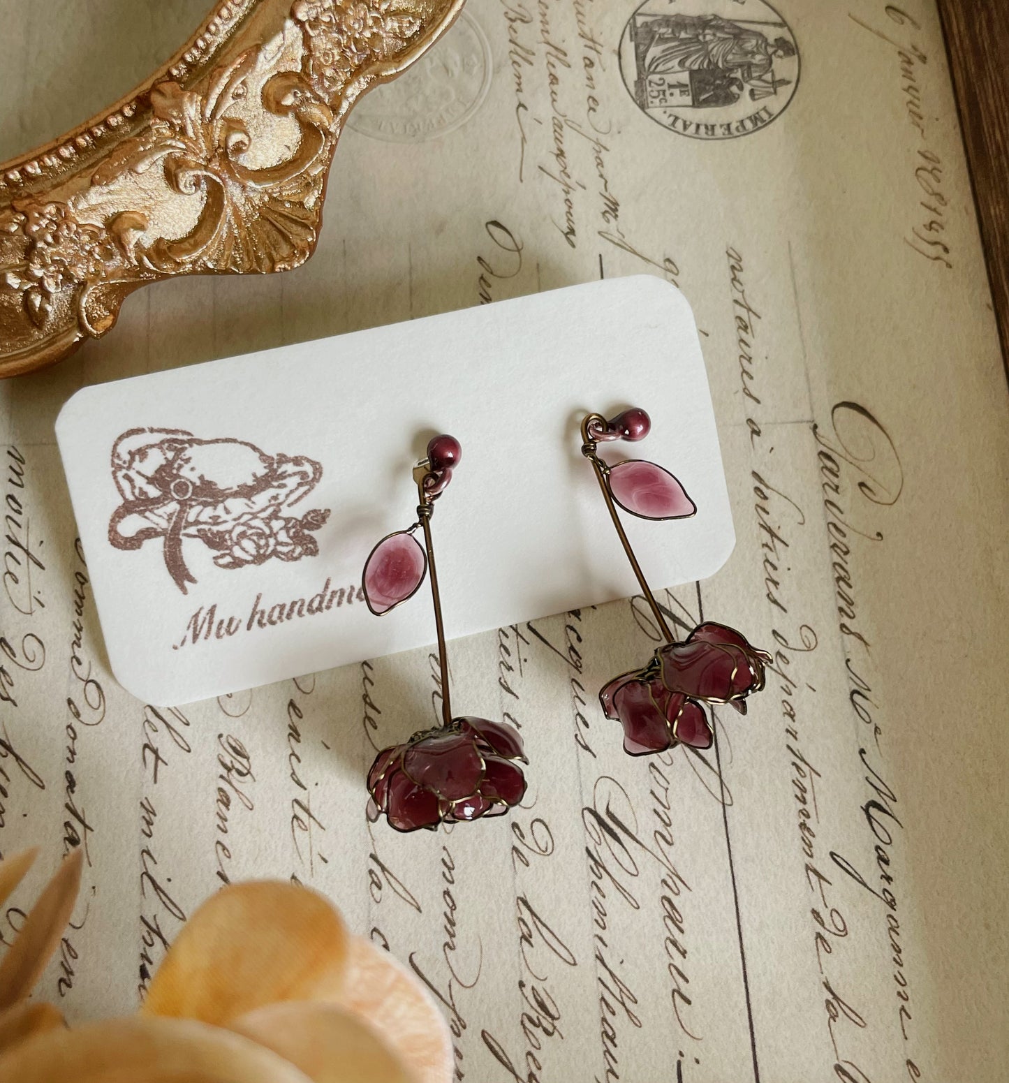 Retro Purple Rose Resin Earrings