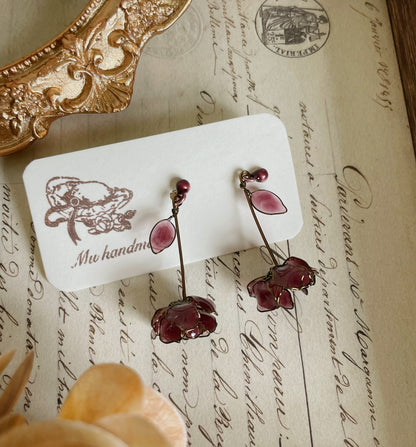 Retro Purple Rose Resin Earrings
