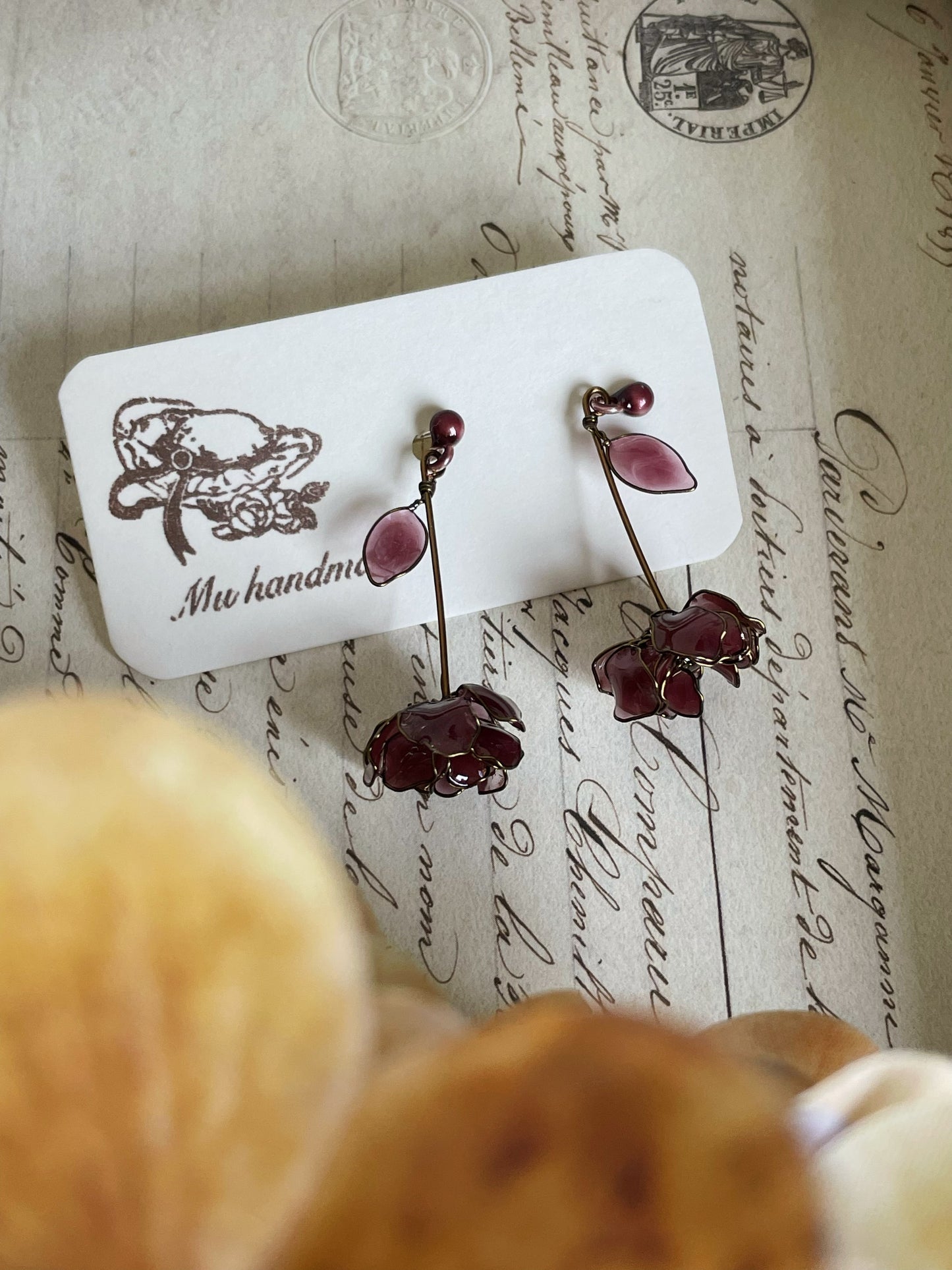 Retro Purple Rose Resin Earrings