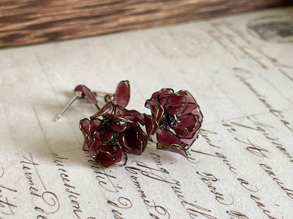 Retro Purple Rose Resin Earrings