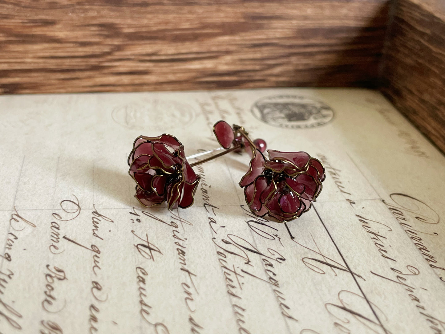 Retro Purple Rose Resin Earrings