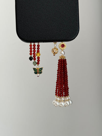 Retro Red Beaded Tassel Pendant With Phone Case