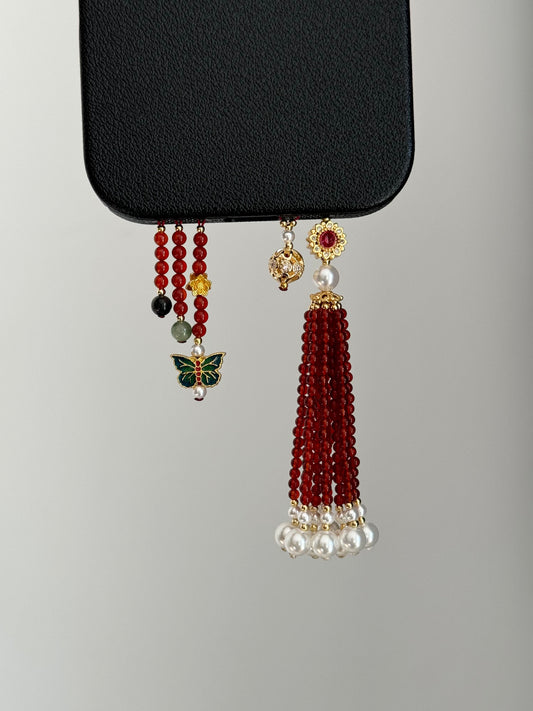 Retro Red Beaded Tassel Pendant With Phone Case