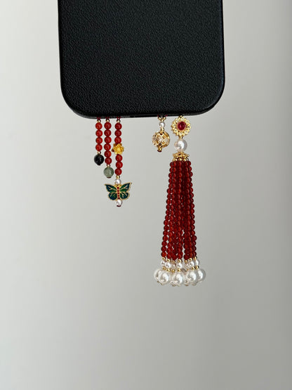 Retro Red Beaded Tassel Pendant With Phone Case