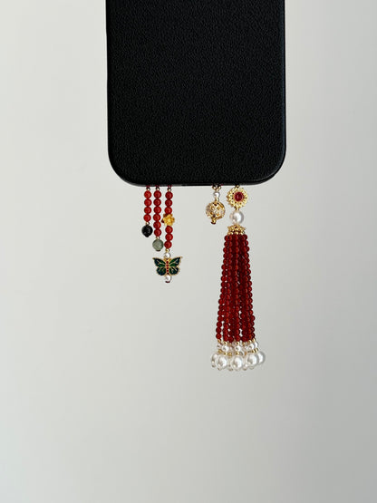 Retro Red Beaded Tassel Pendant With Phone Case