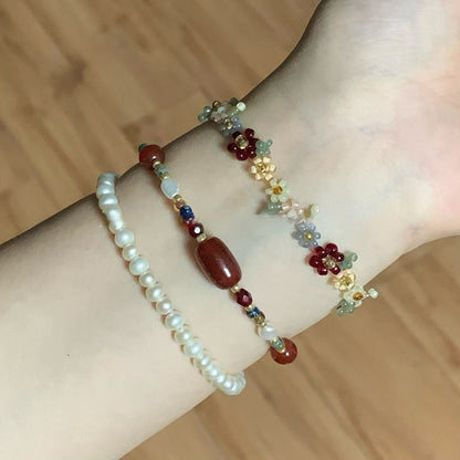 Retro Red Flower Beaded Bracelet