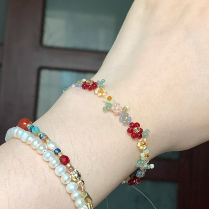 Retro Red Flower Beaded Bracelet