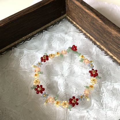 Retro Red Flower Beaded Bracelet