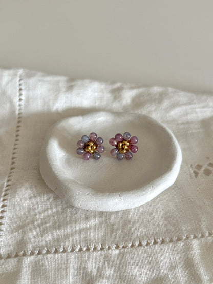 Retro Romantic Purple Beaded Flowers Earrings