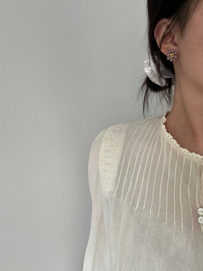 Retro Romantic Purple Beaded Flowers Earrings