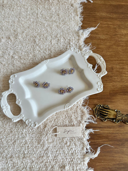 Retro Romantic Purple Beaded Flowers Earrings