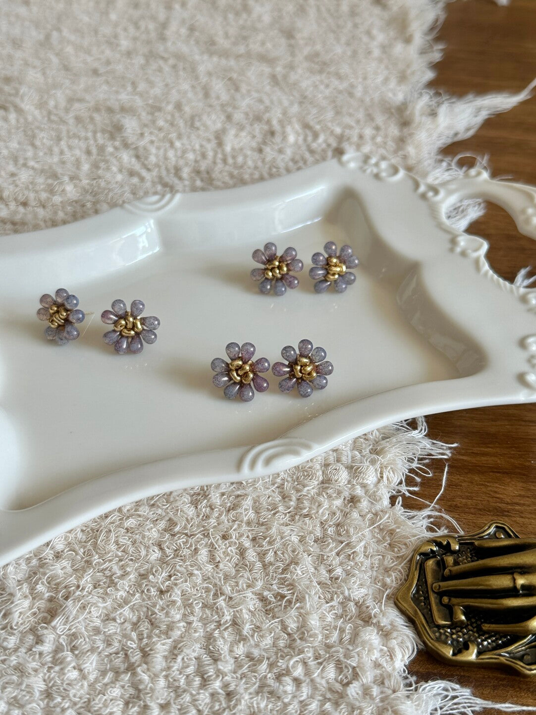 Retro Romantic Purple Beaded Flowers Earrings