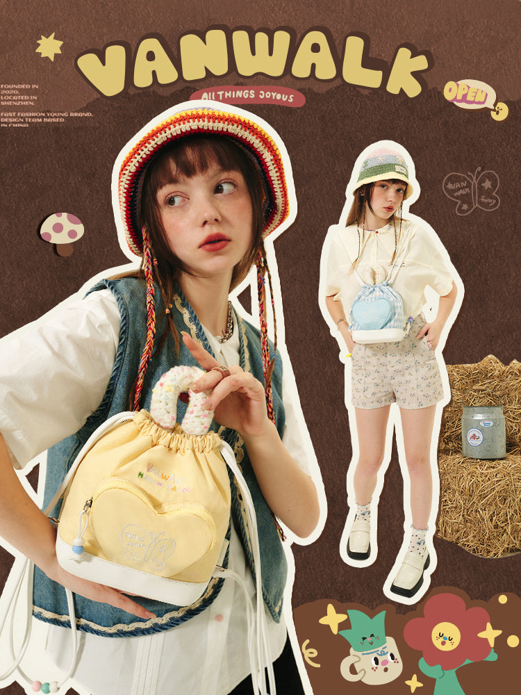 Retro Sweet Drawstring Shoulder Bag