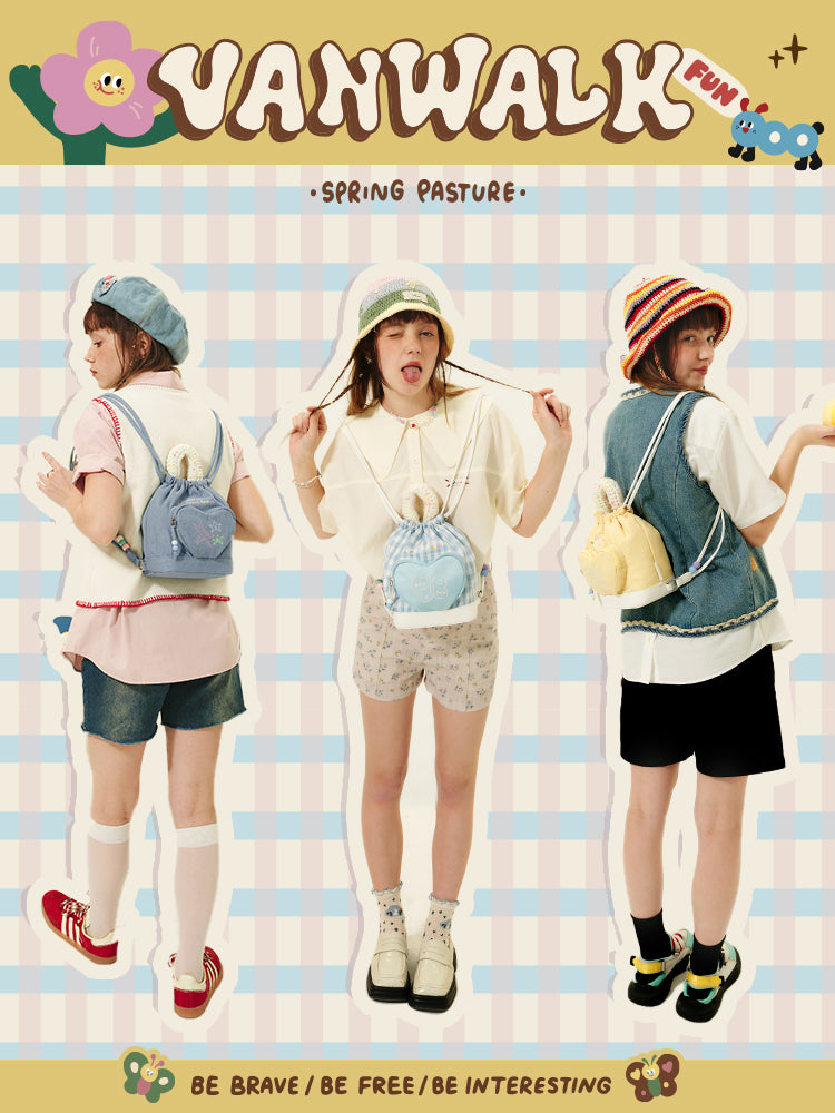 Retro Sweet Drawstring Shoulder Bag