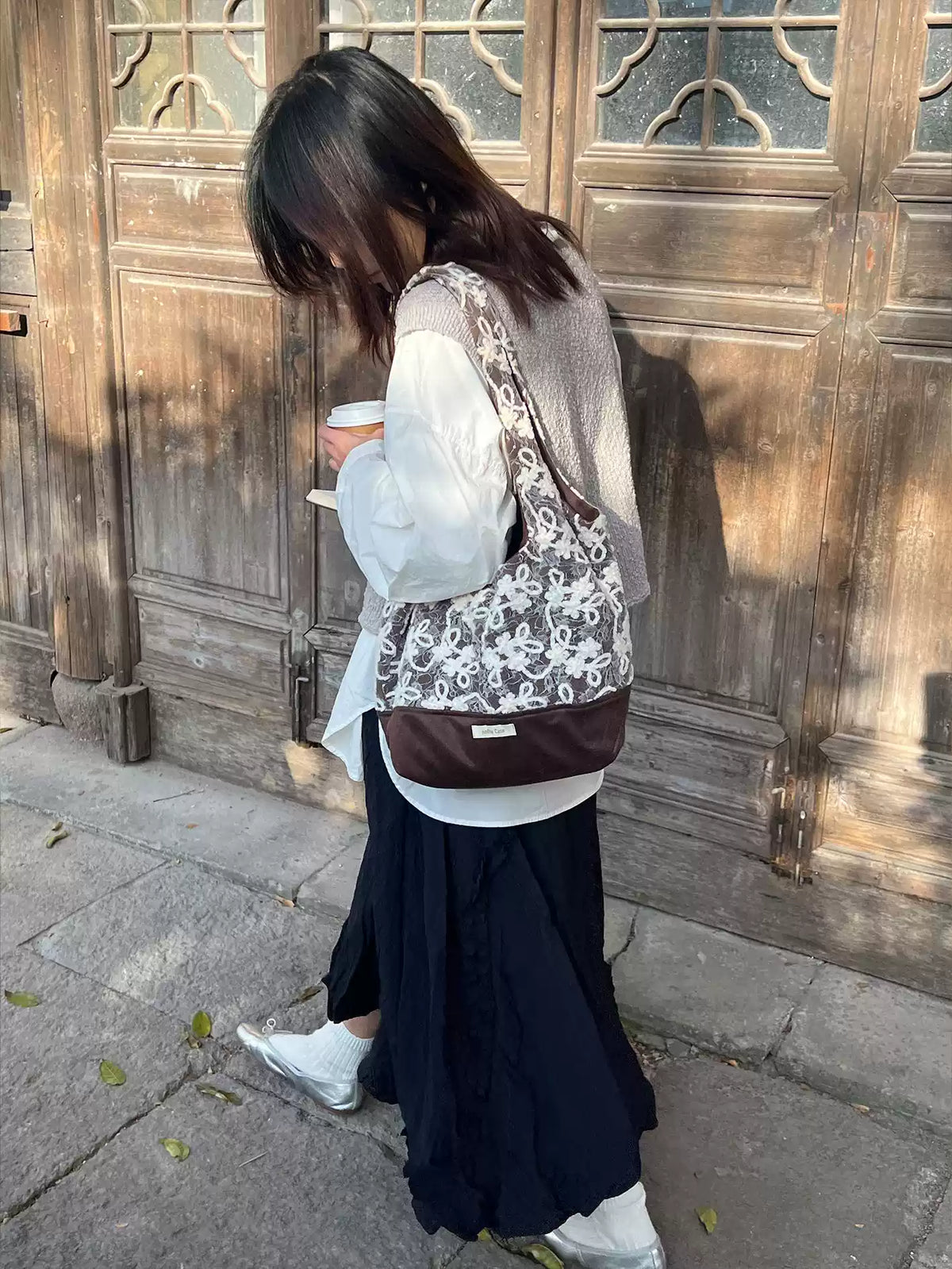 Reversible Suede Lace Spliced Hobo Bag | Bag | Three Fleas