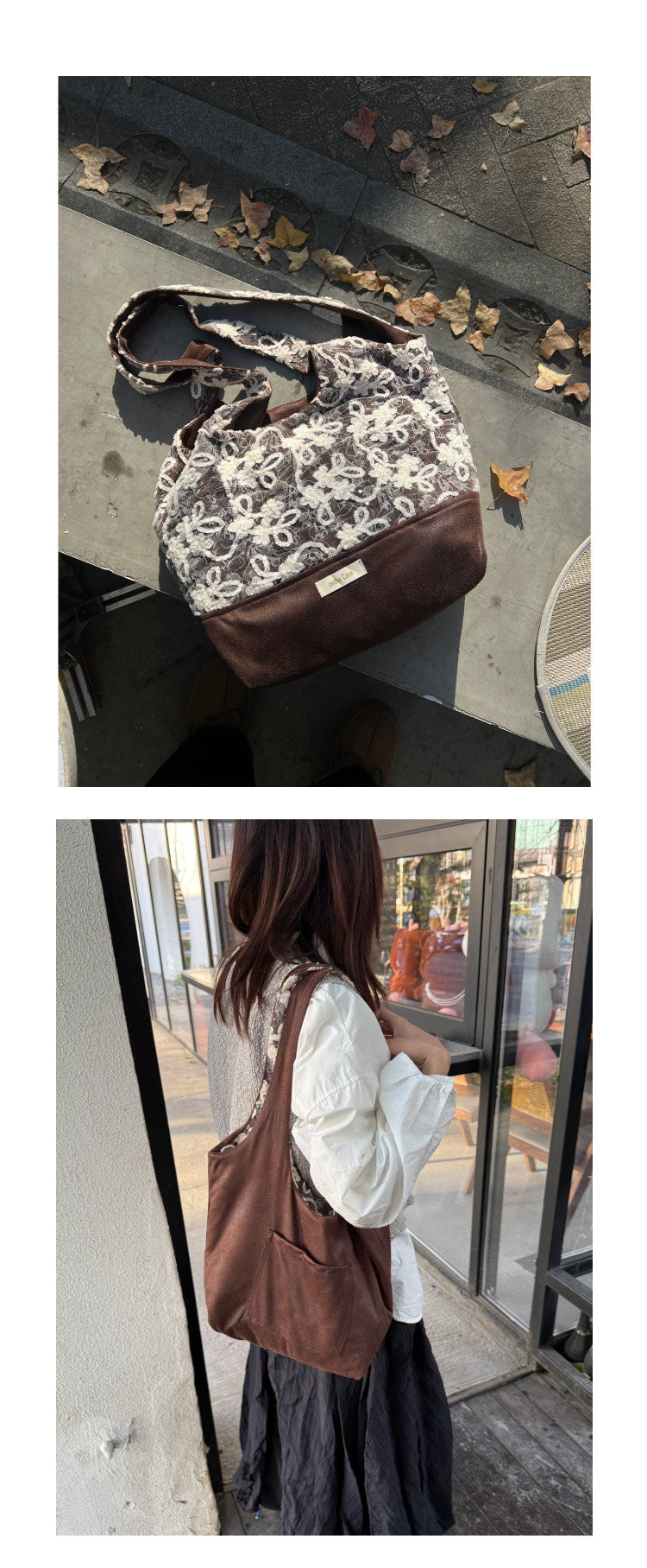 Reversible Suede Lace Spliced Hobo Bag | Bag | Three Fleas