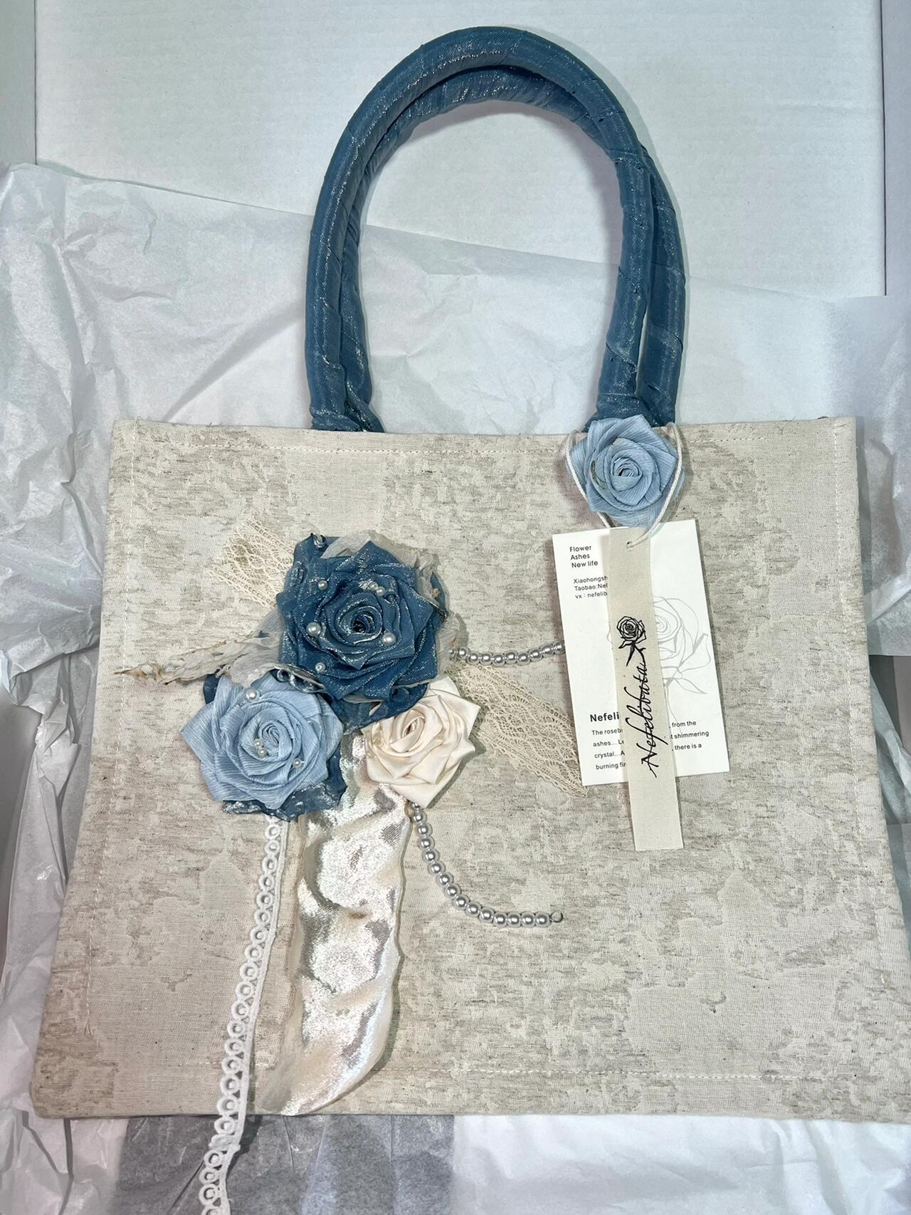 Romantic Blue Rose Lace Tote