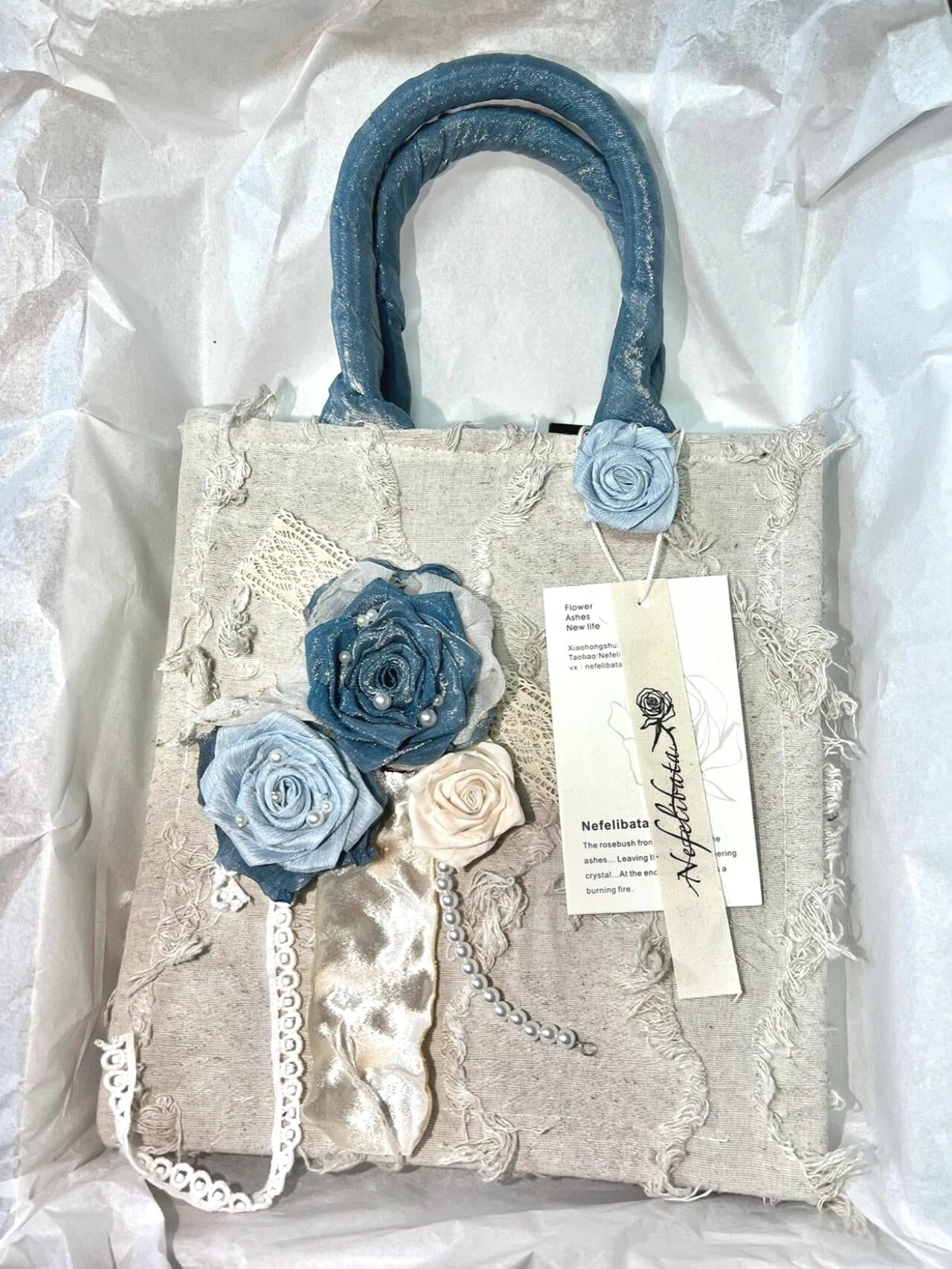 Romantic Blue Rose Lace Tote