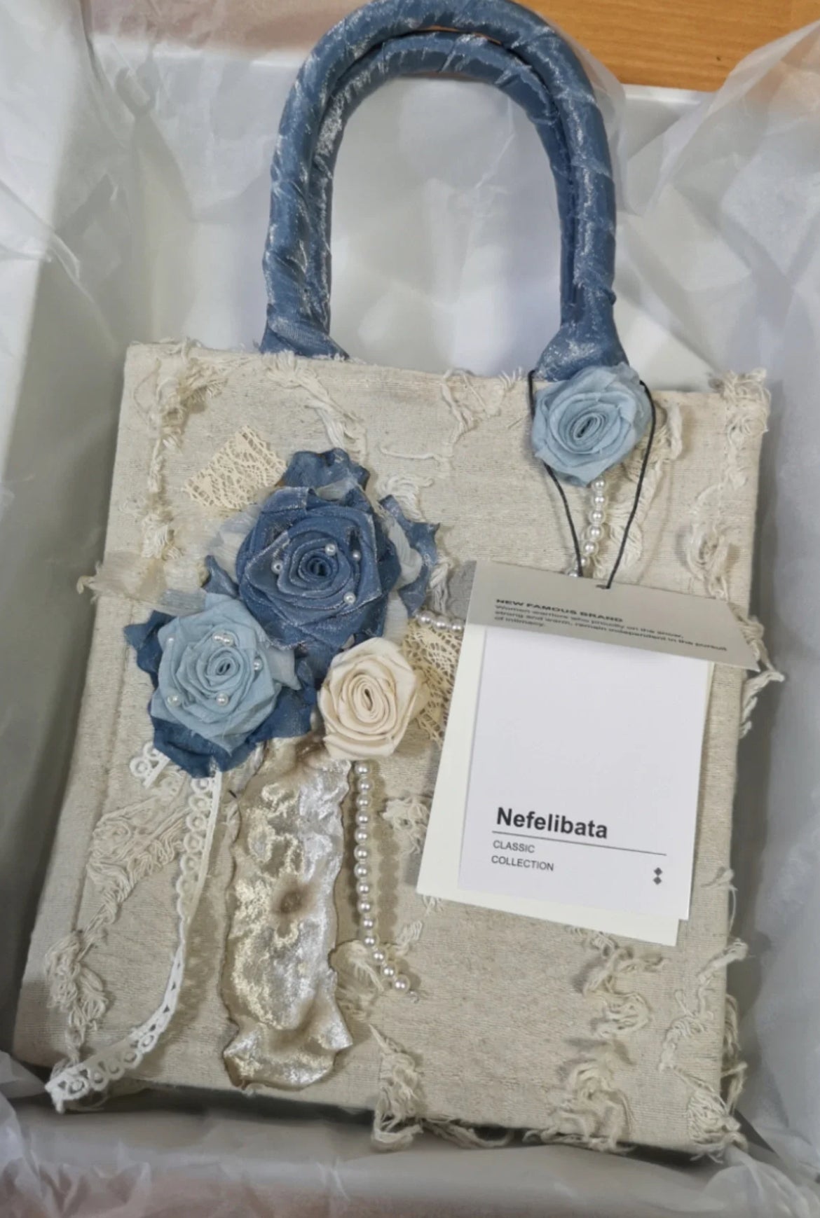 Romantic Blue Rose Lace Tote
