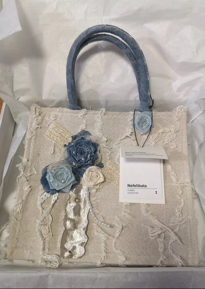 Romantic Blue Rose Lace Tote