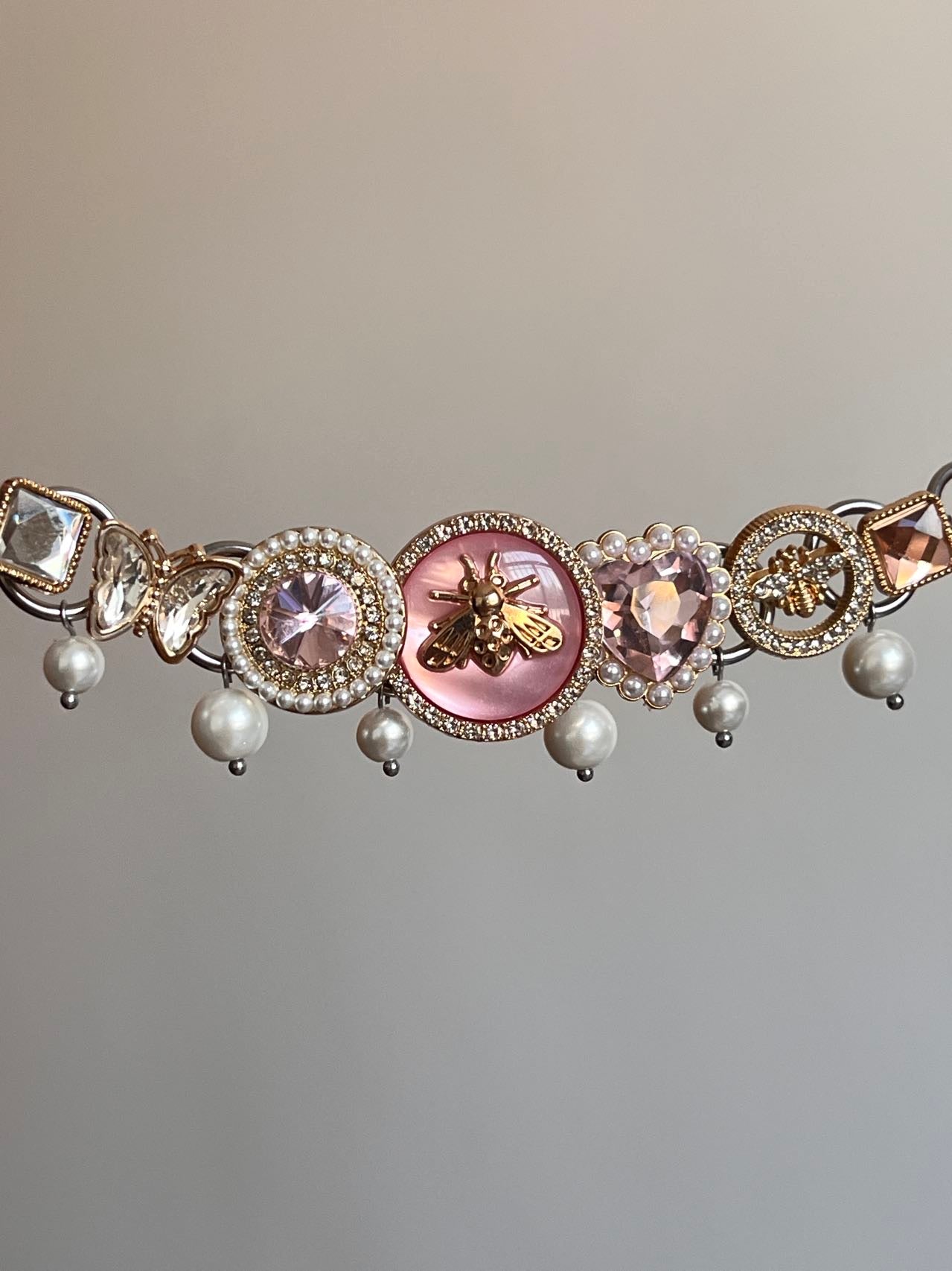 Romantic Pink Bee Button Bracelet