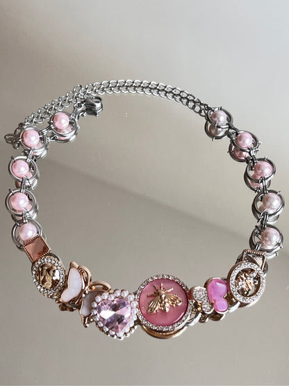 Romantic Pink Bee Button Choker
