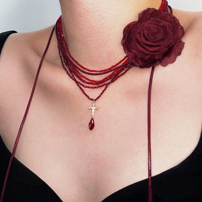 Rose Cross Stacking Necklace
