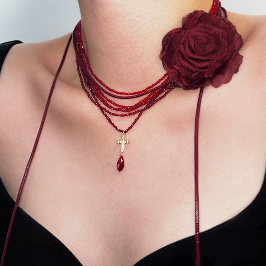 Rose Cross Stacking Necklace