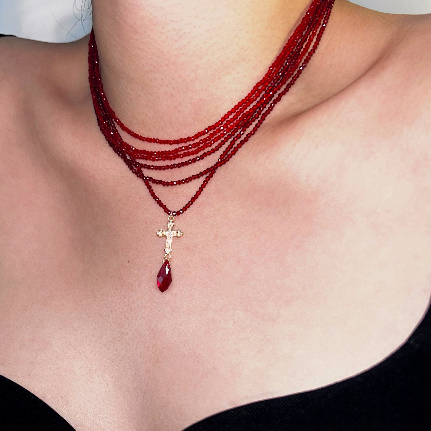 Rose Cross Stacking Necklace