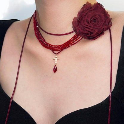 Rose Cross Stacking Necklace
