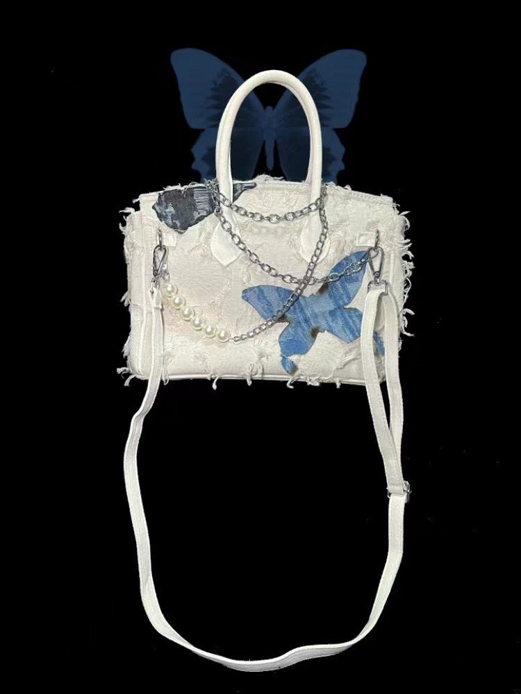 Rose Denim Patch Kelly Handbag